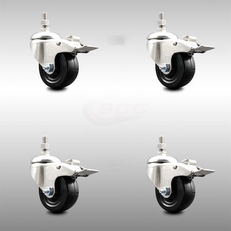 Service Caster 3.5 Inch 316SS Hard Rubber Swivel 10mm Threaded Stem Caster Set Lock Brake SCC-SS316TSTTL20S3514-HRS-M1015-4